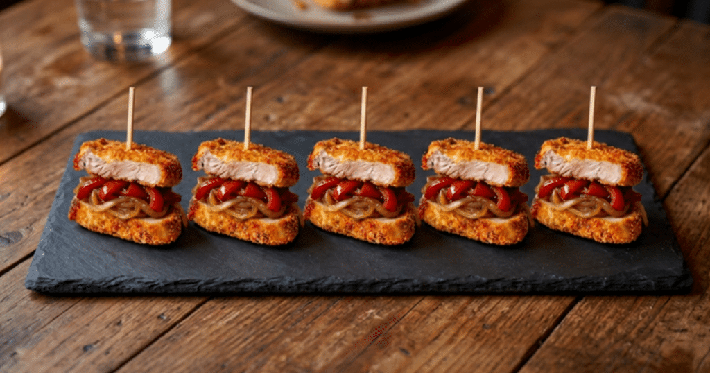 Tapasprikker varkenshaas met ui & paprika Snack: varkenshaas met bier